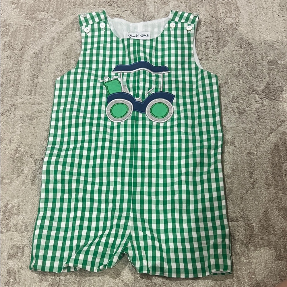Smockingbird Green Golf Cart Appliqué Romper